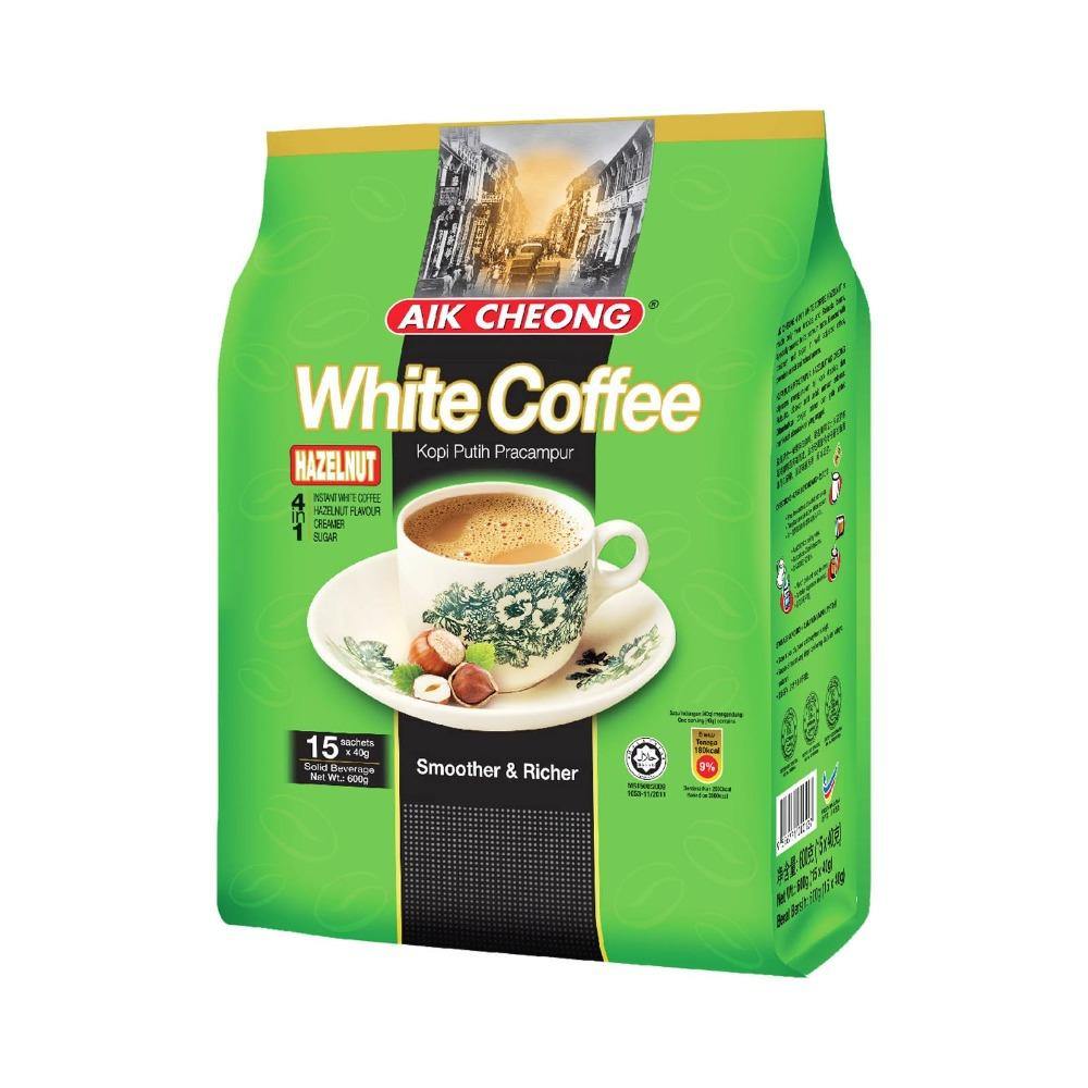 Aik Cheong Kopi Putih Pracampur Instant White Coffee (4 in 1) Tarik Hazelnut Flavor (15 Sachets X 40 g) 21.2 Oz (600 g) - CoCo Island Mart