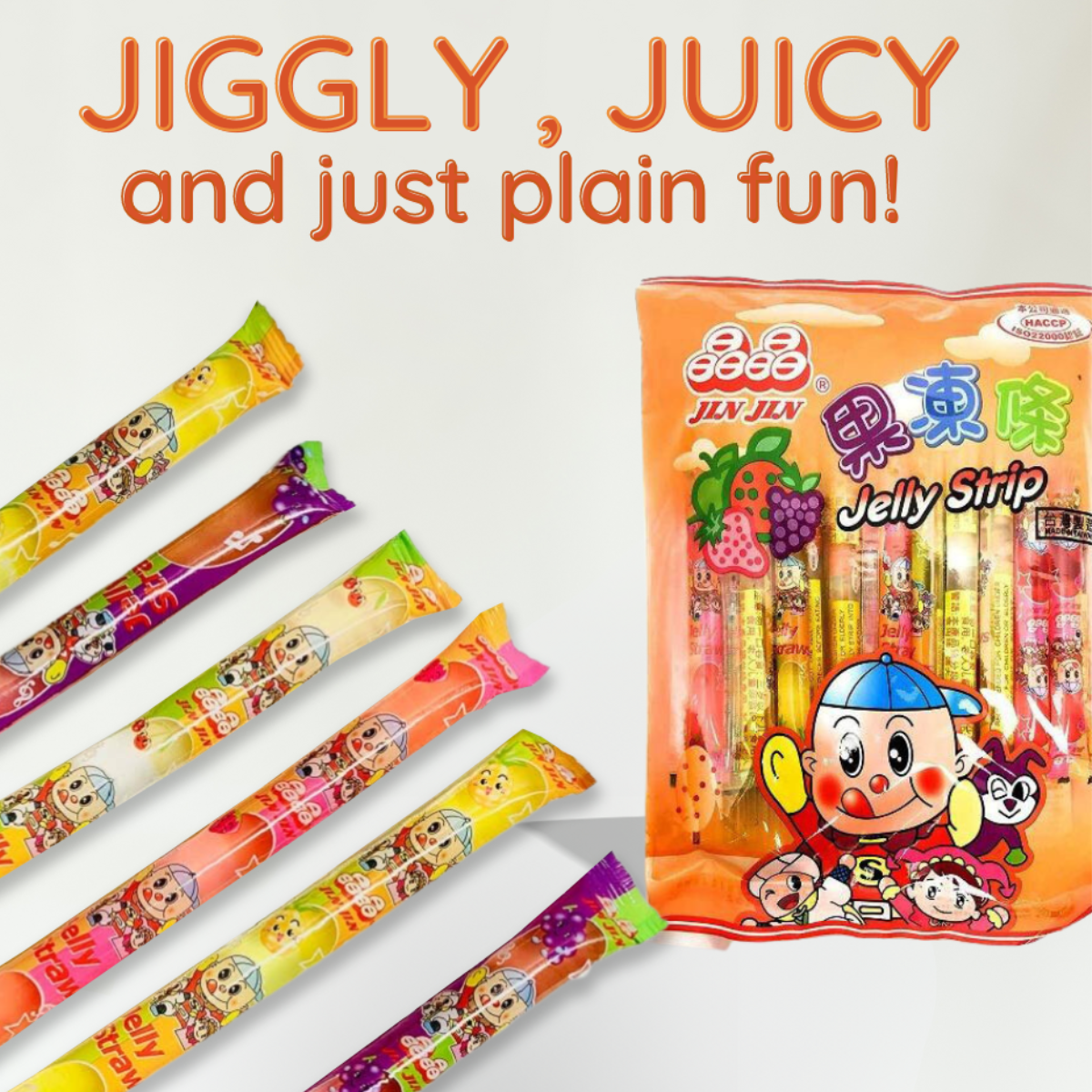 Jin Jin Jelly Strip (Jelly Filled Straws in Assorted Flavors) 14.7 Oz