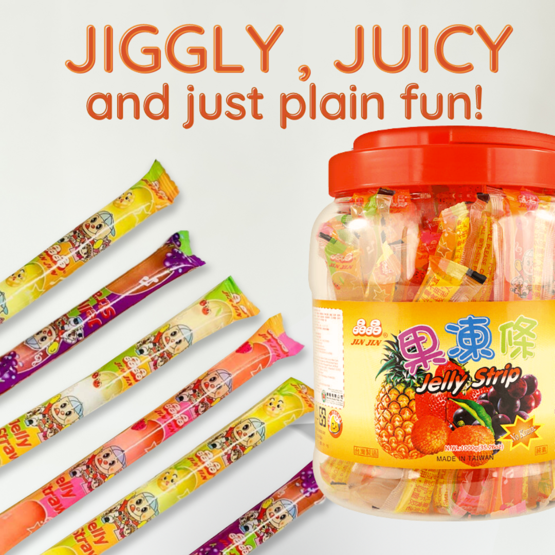 Jin Jin Fruit Jelly Strip Straws Candy Sticks Assorted Flavors 35.26 O