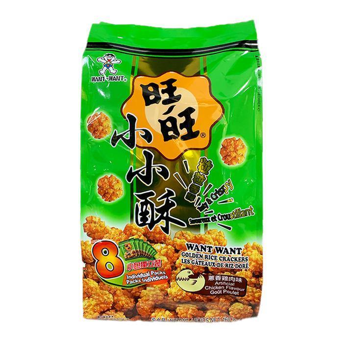 WANT-WANT Golden Crunch Japanese Rice Crackers Balls Chicken Flavor 5.64 Oz (160 g) - 台湾旺旺 小小酥 葱香鸡肉味 量贩装 8包入 160g - CoCo Island Mart