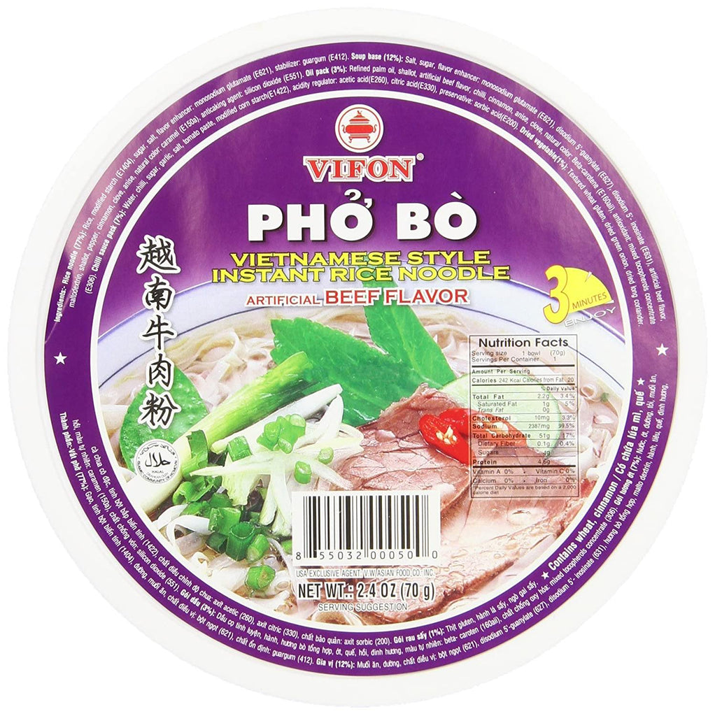 Vifon Cup Vietnamese Style Instant Rice Noodles Beef Flavour Pho (Pho Bo) 2.4 Oz (70 g) - CoCo Island Mart