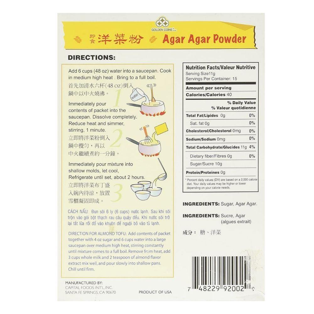 Golden Coins Brand Agar Agar Powder 6 Oz (170 g) - 美国金币 即食洋菜粉 170 g - CoCo Island Mart