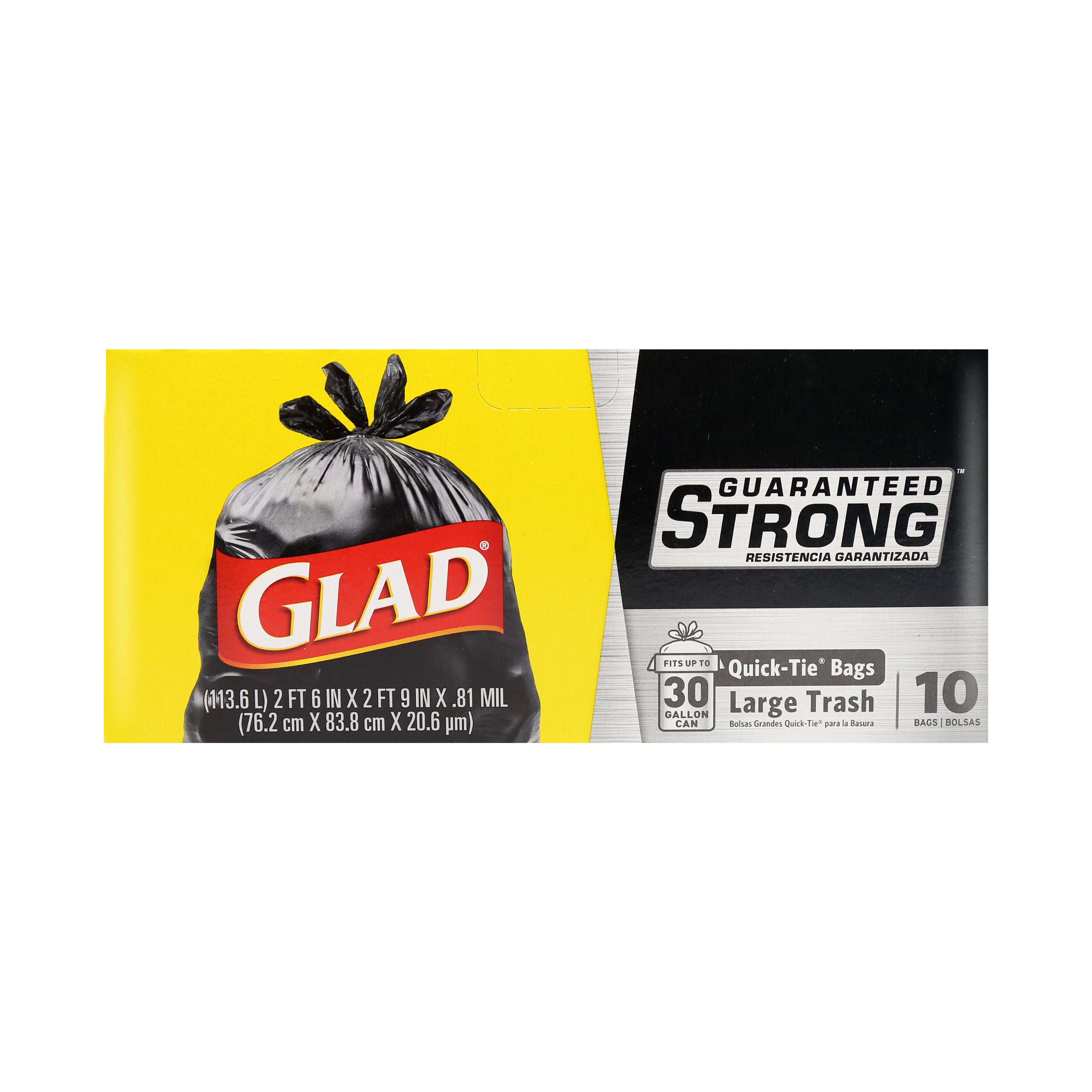 Glad Quick-Tie Trash Bags, 30 Gallon - 10 count