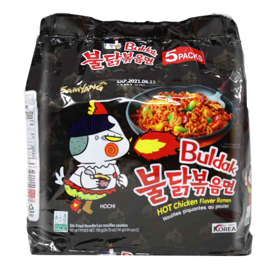 SamYang Buldak Hot Chicken Flavor Instant Ramen; Stir-Fried Noodle; 2X  Spicy Flavor; Bag of 5 Packs Noodles