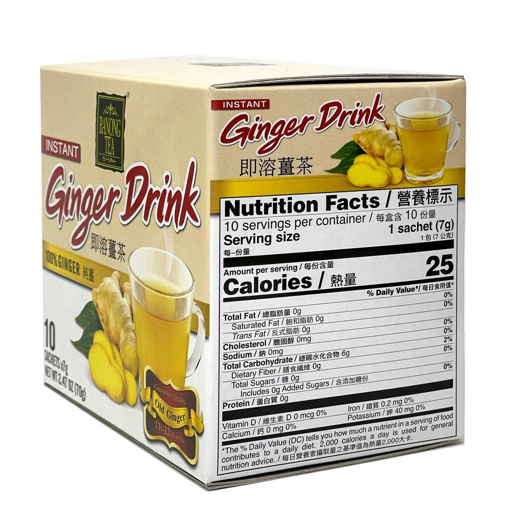 Ranong Tea Instant Ginger Drink 10 Sachets 2.47 Oz (70 g) - 即溶姜茶 纯姜 70克 - CoCo Island Mart