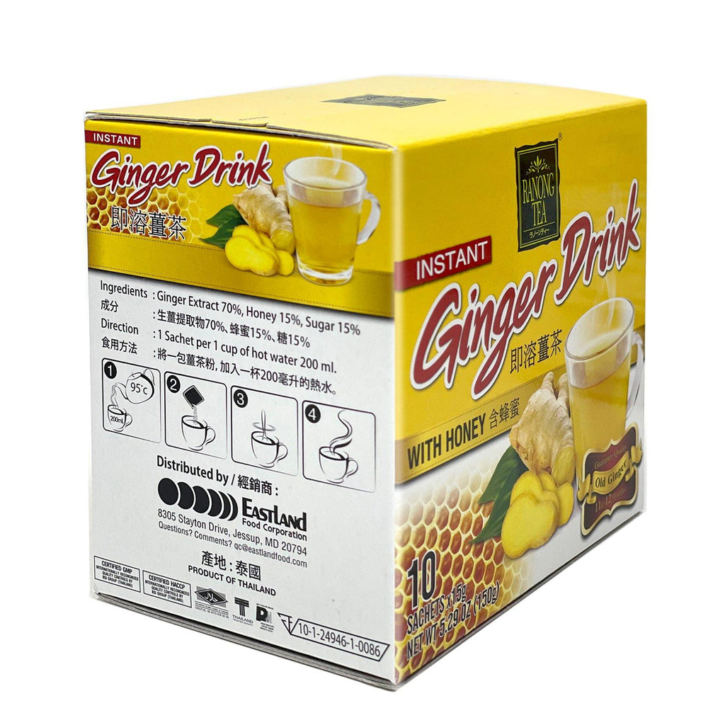 Ranong Tea Instant Honey Ginger Drink 10 Sachets 5.29 Oz (150 g) - 即溶姜茶 含蜂蜜 150 克 - CoCo Island Mart