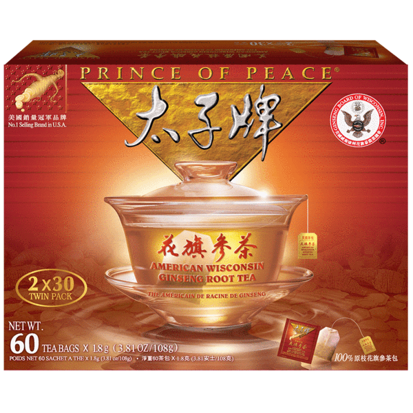 Prince of Peace American Wisconsin Ginseng Root Tea 60 Tea Bags X 1.8 g (3.81 Oz/108 g) - 太子牌 花旗参茶 60 茶包 - CoCo Island Mart