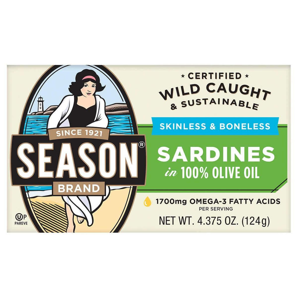 Season Brand Wild Caught Skinless and Boneless Sardines in 100% Olive Oil 4.735 Oz (124 g) - CoCo Island Mart