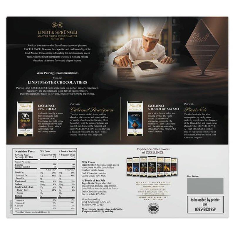 Lindt Excellence Assorted Dark Chocolate Individual Bars 21.2 Oz (600 g) - CoCo Island Mart